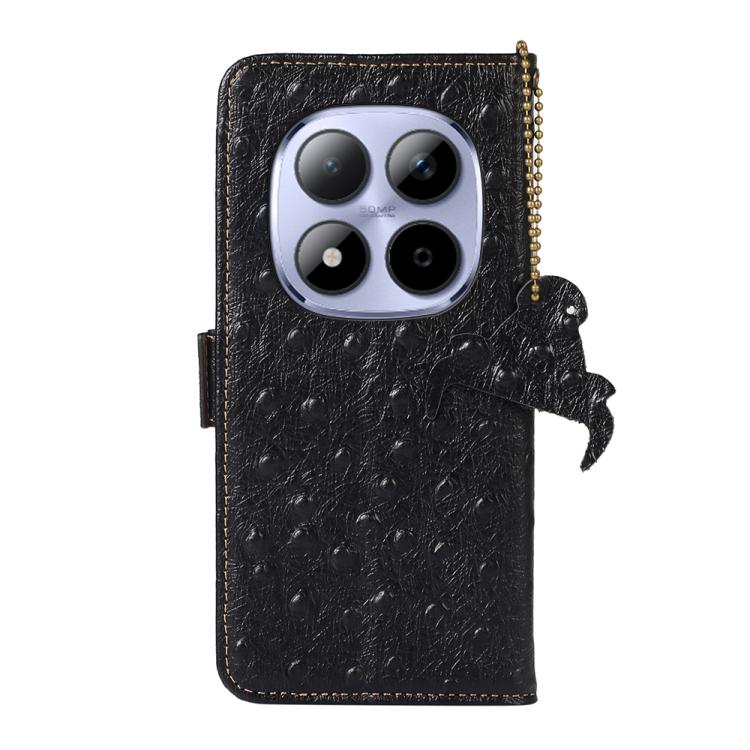 For Redmi Note 15 Pro 5G Global 163.6mm Ostrich Pattern Genuine Leather RFID Phone Case