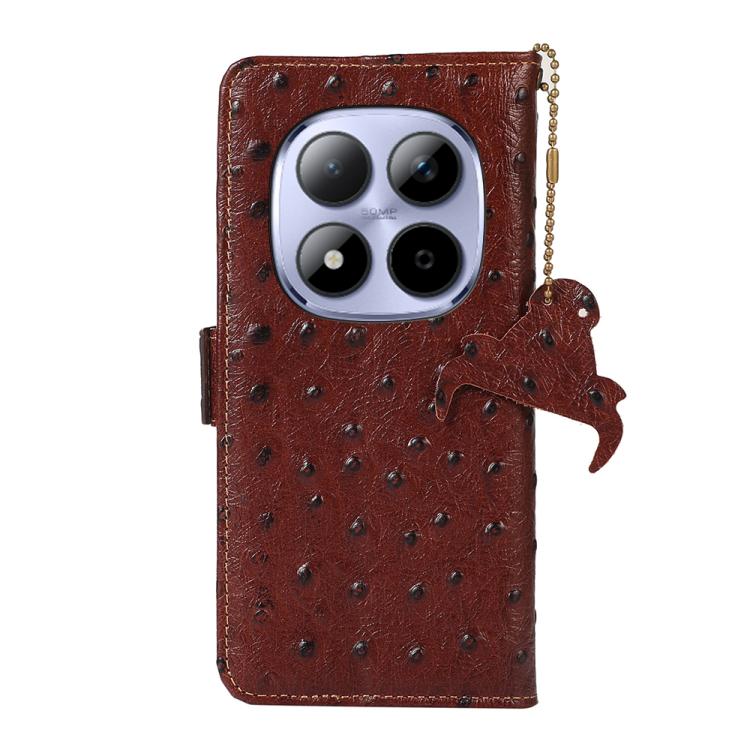 For Redmi Note 15 Pro 5G Global 163.6mm Ostrich Pattern Genuine Leather RFID Phone Case