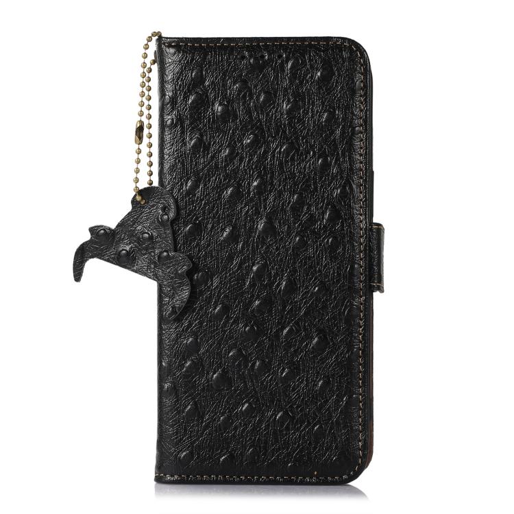 For Redmi K90/Poco F8 Pro Ostrich Pattern Genuine Leather RFID Phone Case