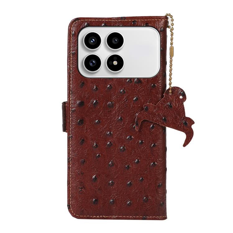 For Redmi K90/Poco F8 Pro Ostrich Pattern Genuine Leather RFID Phone Case