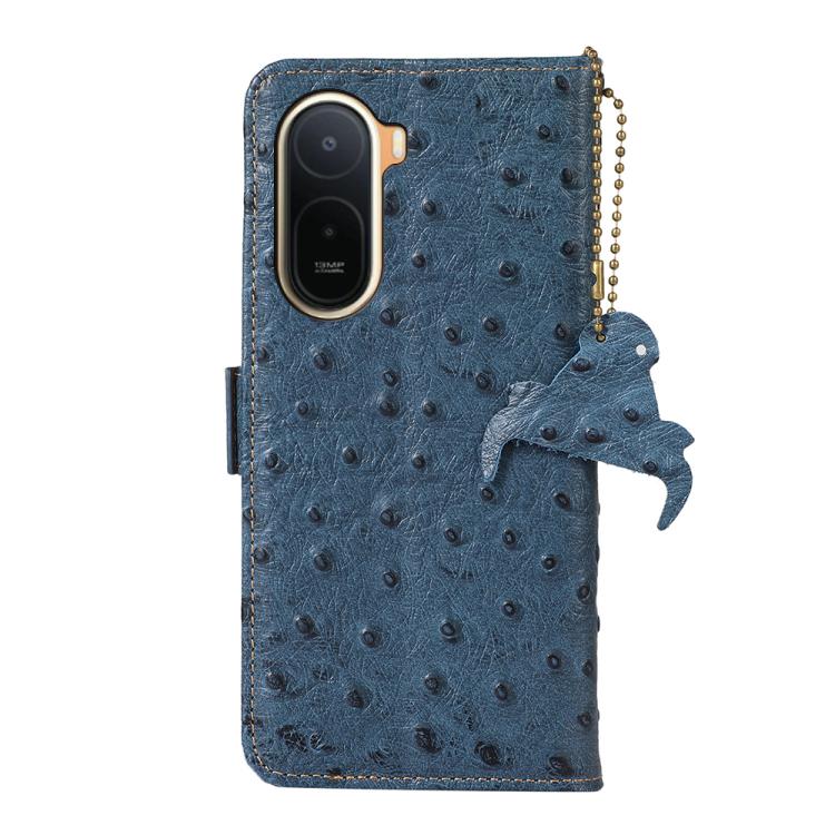 For Redmi A7 Pro 171mm/Poco C85x 5G Ostrich Pattern Genuine Leather RFID Phone Case