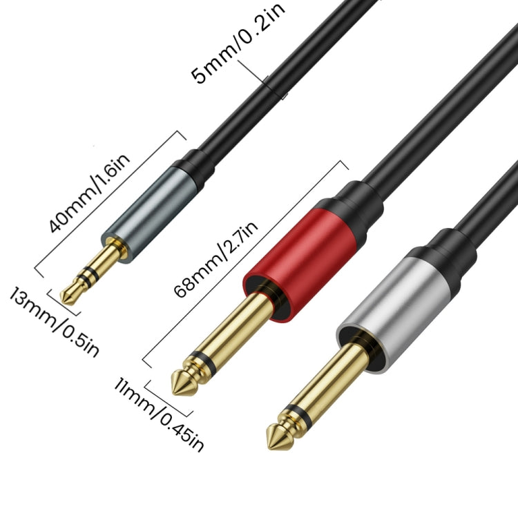 5m Gold Plated 3.5mm TRS Stereo to Dual 6.35mm TS Mono Y Splitter Adapter Audio Cable - Black