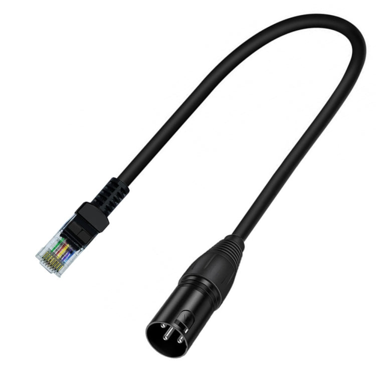 XLR 3 Pin Male to RJ45 Male Network Extension Cable for DMX-CON Controller Series, Length: 30cm - Black