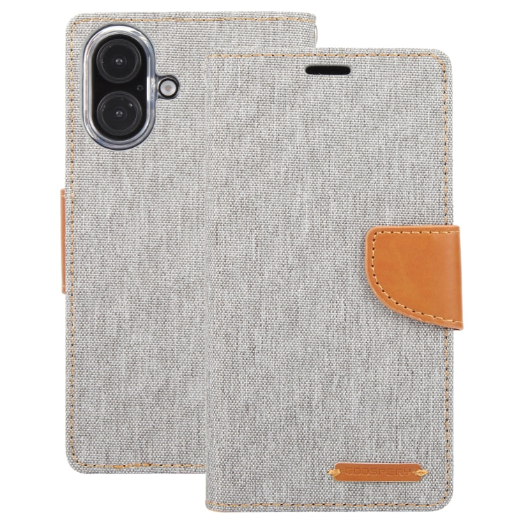 For iPhone 16 Plus GOOSPERY CANVAS DIARY Fabric Texture Flip Leather Phone Case