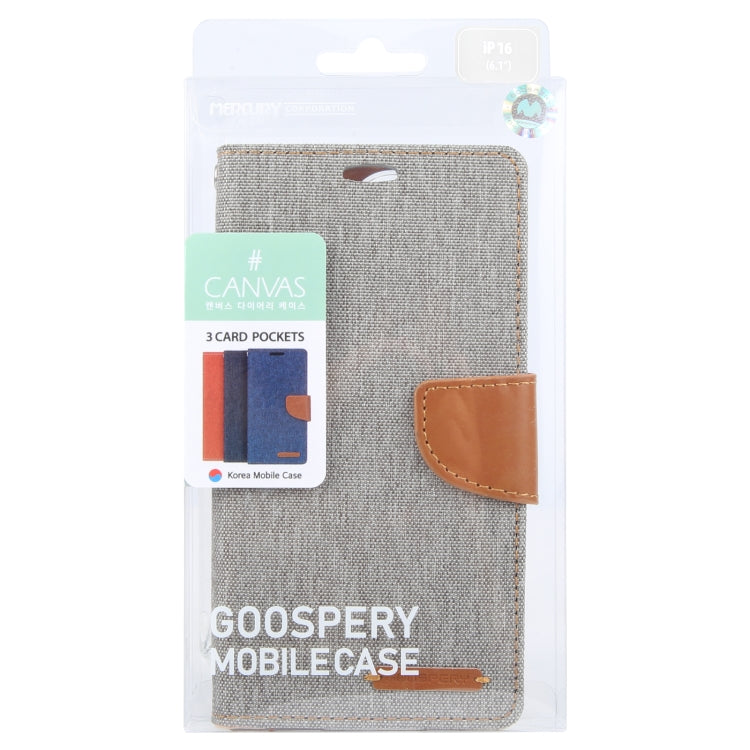For iPhone 16 Plus GOOSPERY CANVAS DIARY Fabric Texture Flip Leather Phone Case