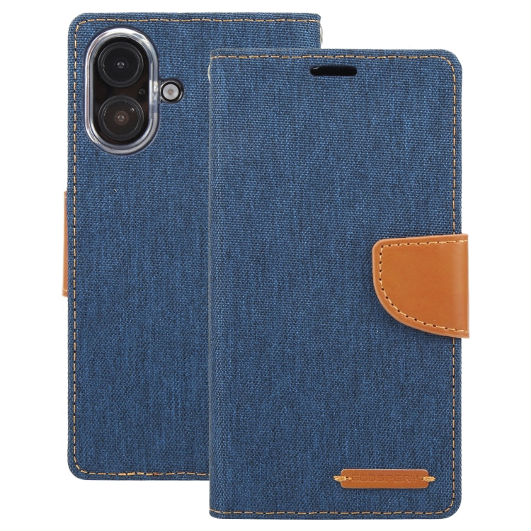 For iPhone 16 Plus GOOSPERY CANVAS DIARY Fabric Texture Flip Leather Phone Case