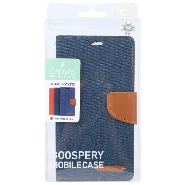 For iPhone 16 Plus GOOSPERY CANVAS DIARY Fabric Texture Flip Leather Phone Case