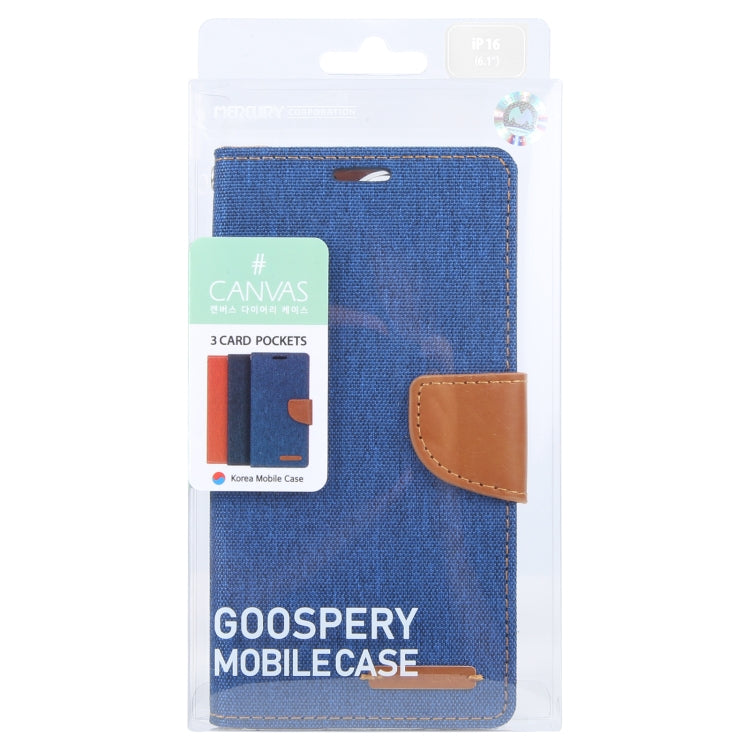 For iPhone 16 Plus GOOSPERY CANVAS DIARY Fabric Texture Flip Leather Phone Case