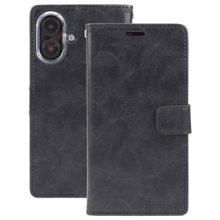 For iPhone 16 Plus GOOSPERY BLUE MOON Crazy Horse Texture Leather Phone Case