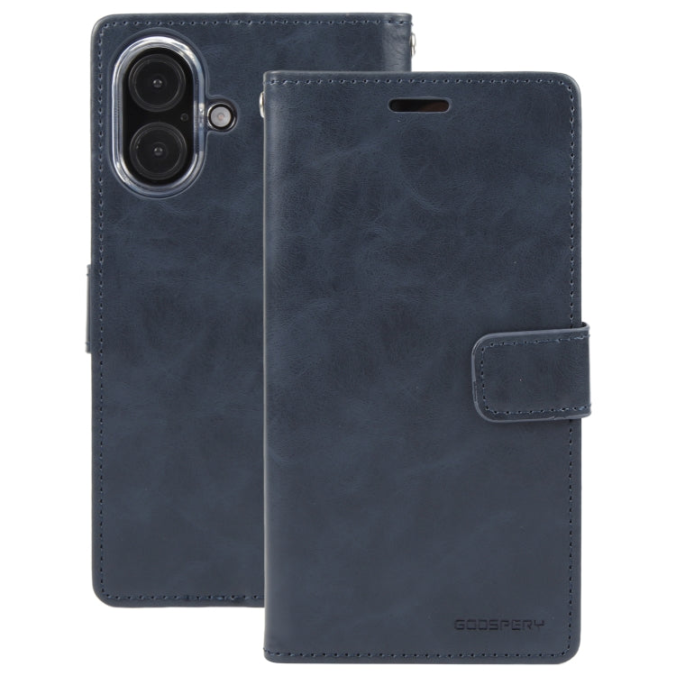 For iPhone 16 GOOSPERY BLUE MOON Crazy Horse Texture Leather Phone Case