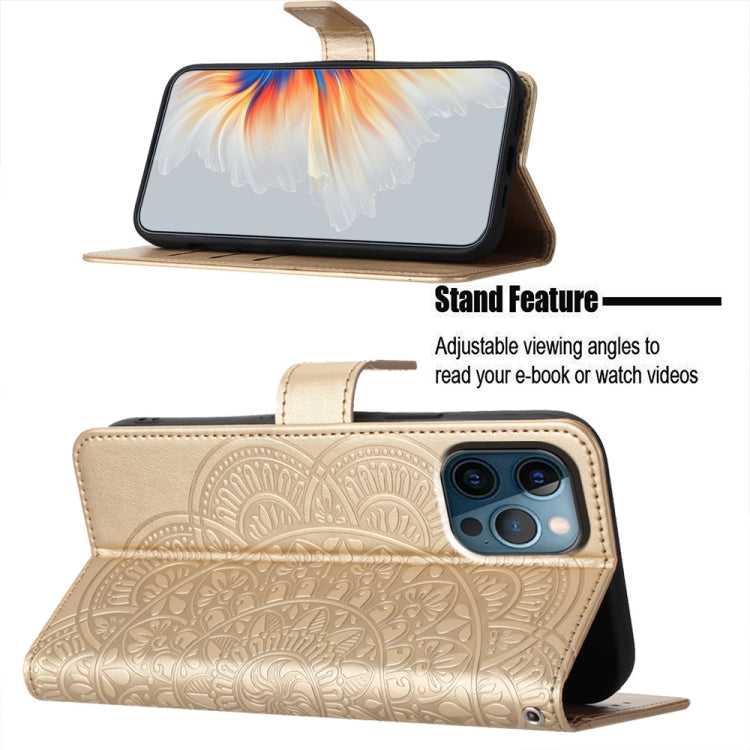 For iPhone 16 Pro Max Flower Embossed Leather Phone Case