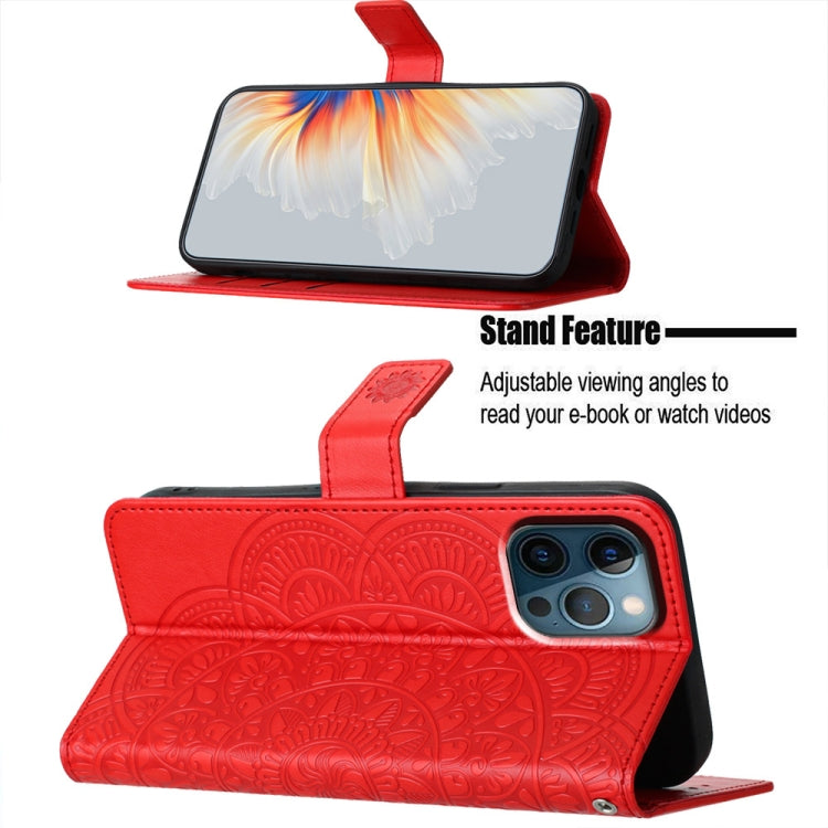 For iPhone 16 Pro Flower Embossed Leather Phone Case