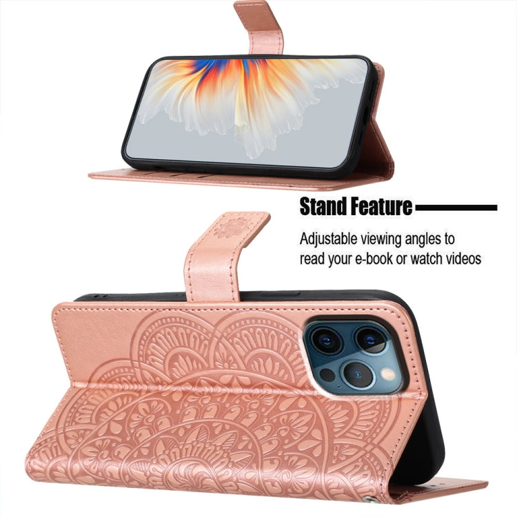 For iPhone 16 Pro Flower Embossed Leather Phone Case