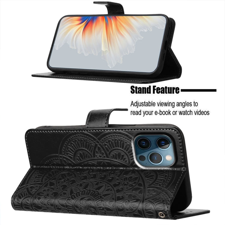 For iPhone 16 Pro Flower Embossed Leather Phone Case