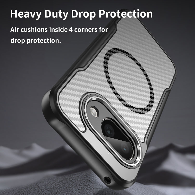 For Google Pixel 9a Carbon Fiber Texture MagSafe Translucent Phone Case