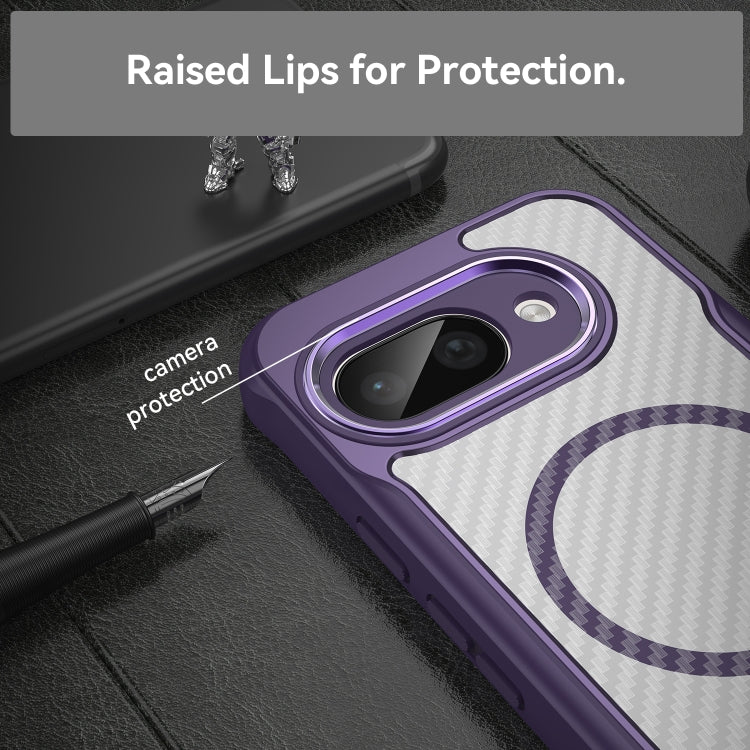 For Google Pixel 9a Carbon Fiber Texture MagSafe Translucent Phone Case