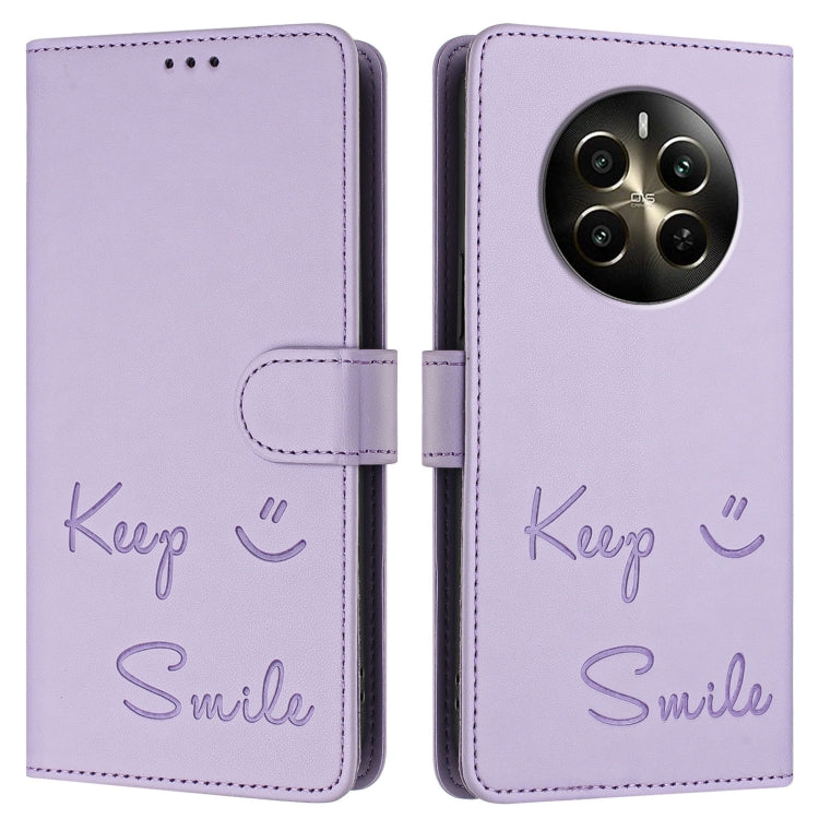 For Realme 12+ 5G Global Smile Embossing RFID Leather Phone Case