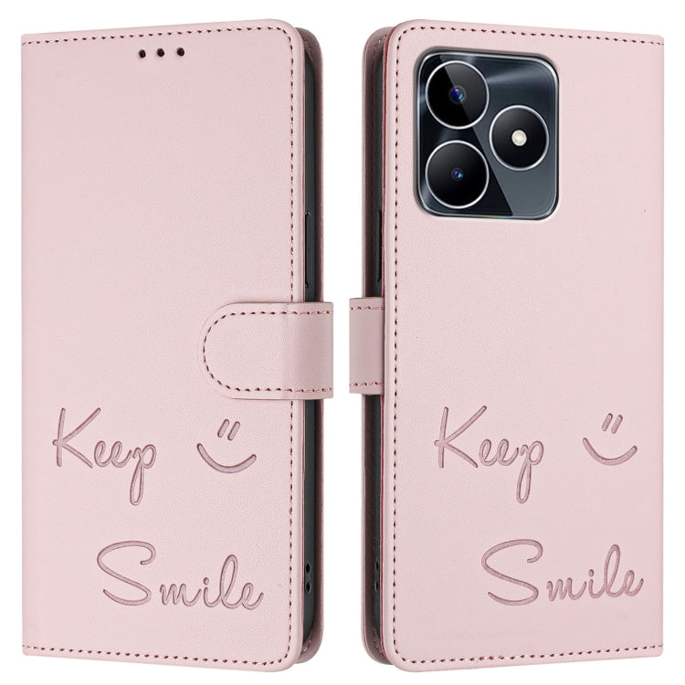 For Realme C51 4G / C53 4G Global Smile Embossing RFID Leather Phone Case
