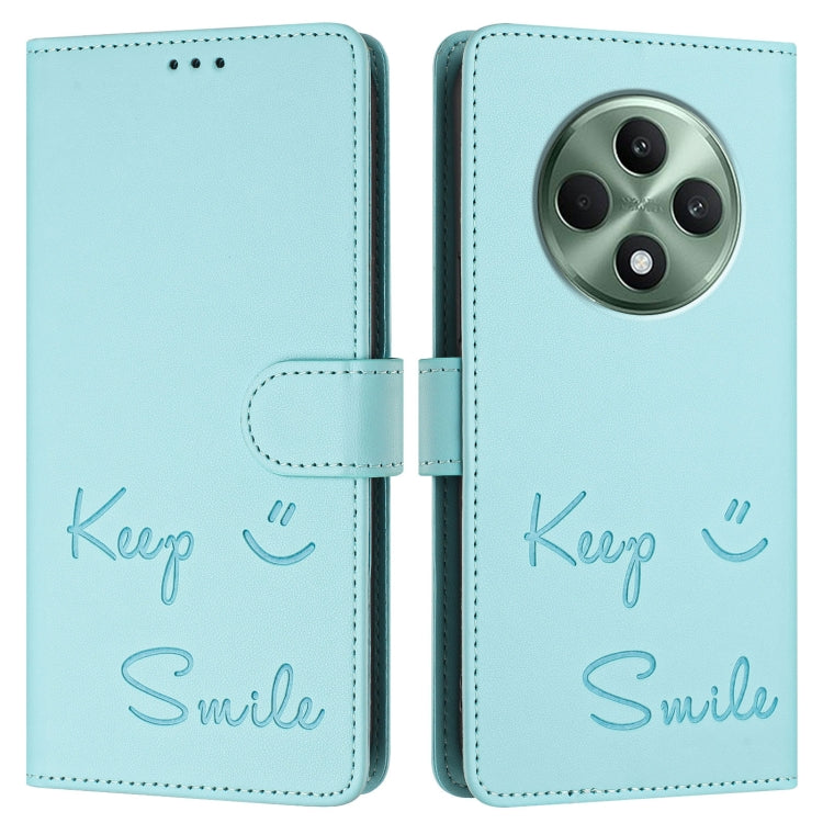 For OPPO Reno12 F 5G Global Smile Embossing RFID Leather Phone Case