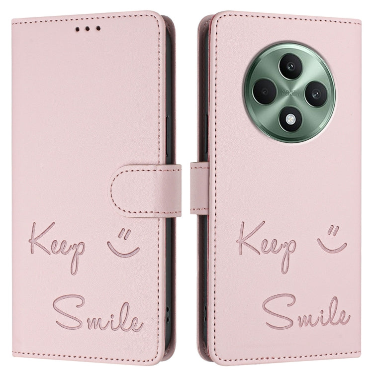 For OPPO Reno12 F 5G Global Smile Embossing RFID Leather Phone Case