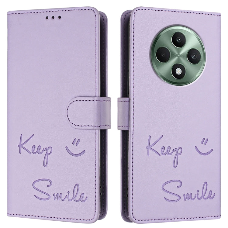 For OPPO Reno12 F 5G Global Smile Embossing RFID Leather Phone Case