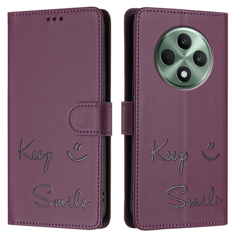 For OPPO Reno12 F 5G Global Smile Embossing RFID Leather Phone Case