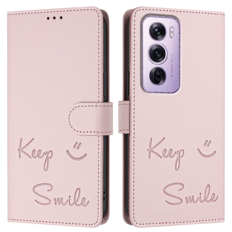 For OPPO Reno12 Pro Global Smile Embossing RFID Leather Phone Case