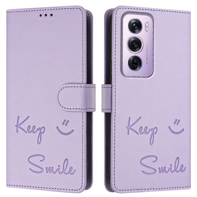 For OPPO Reno12 Pro Global Smile Embossing RFID Leather Phone Case