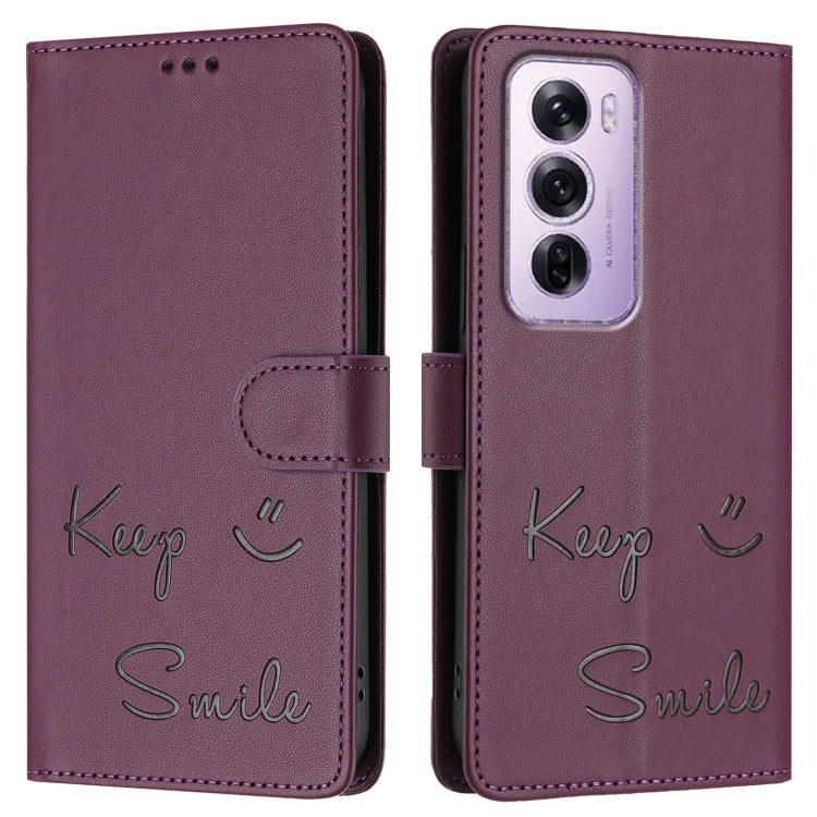 For OPPO Reno12 Pro Global Smile Embossing RFID Leather Phone Case