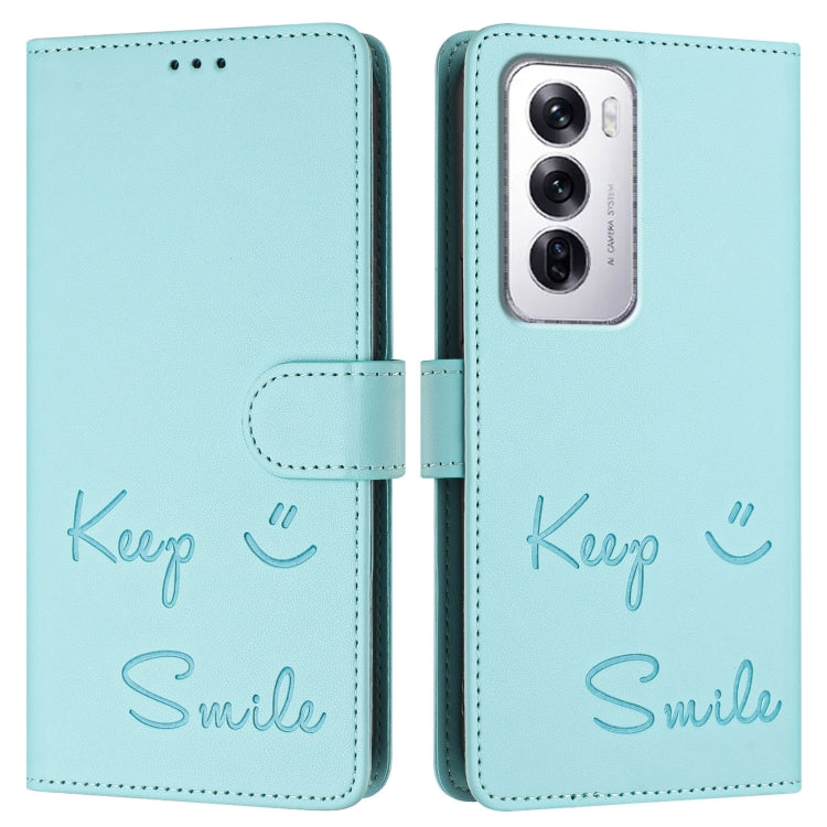 For OPPO Reno12 Global Smile Embossing RFID Leather Phone Case