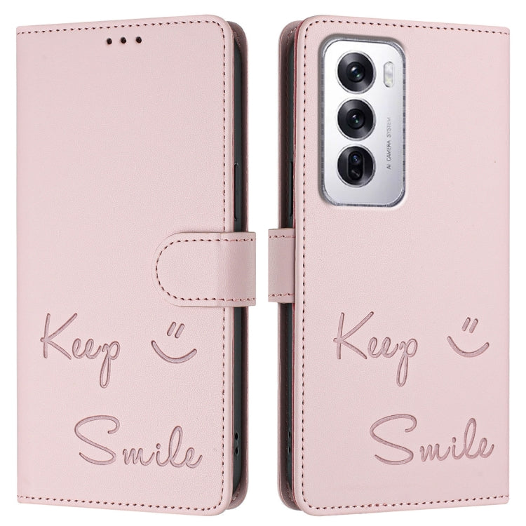 For OPPO Reno12 Global Smile Embossing RFID Leather Phone Case