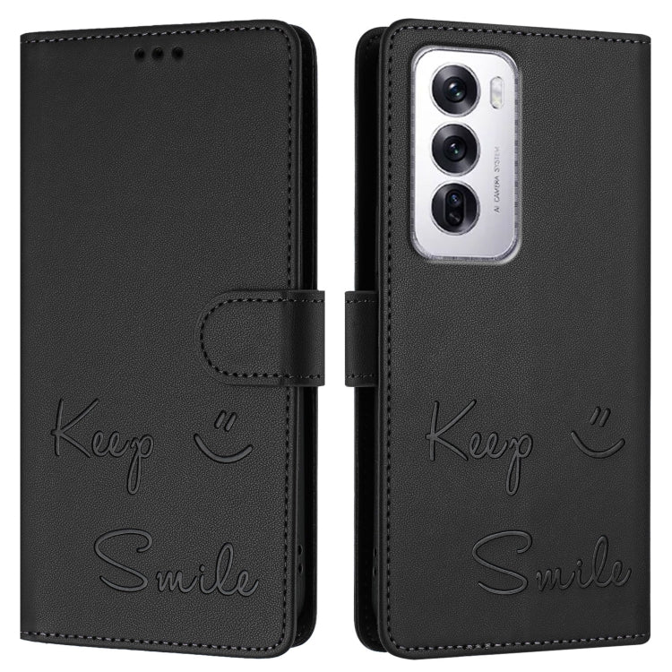 For OPPO Reno12 Global Smile Embossing RFID Leather Phone Case