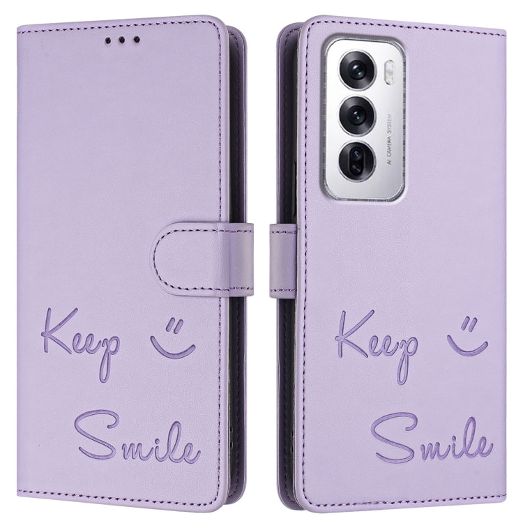 For OPPO Reno12 Global Smile Embossing RFID Leather Phone Case