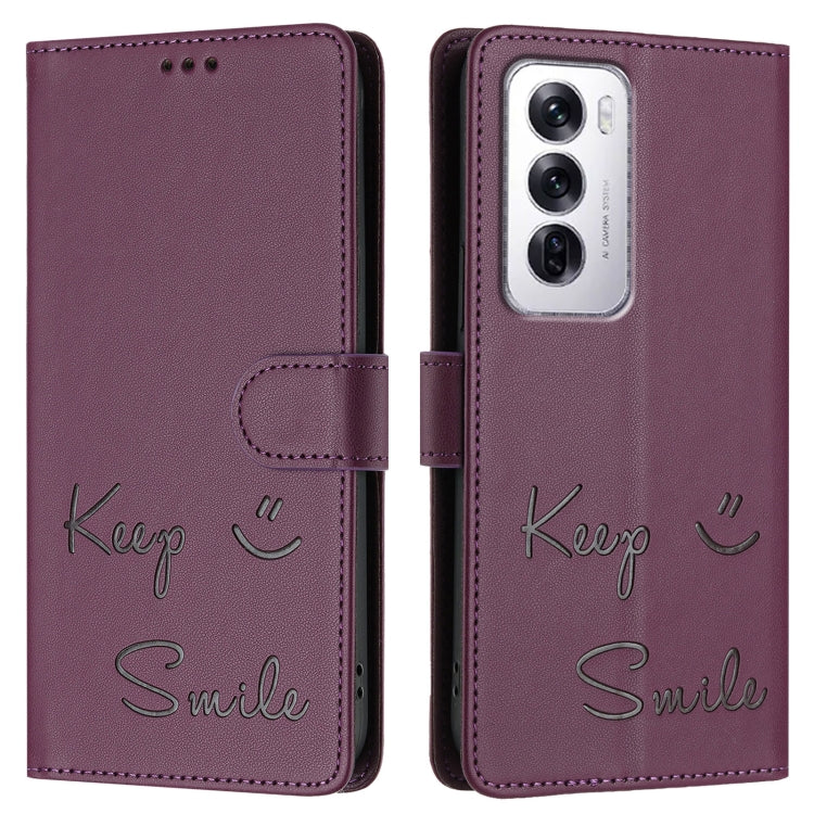 For OPPO Reno12 Global Smile Embossing RFID Leather Phone Case