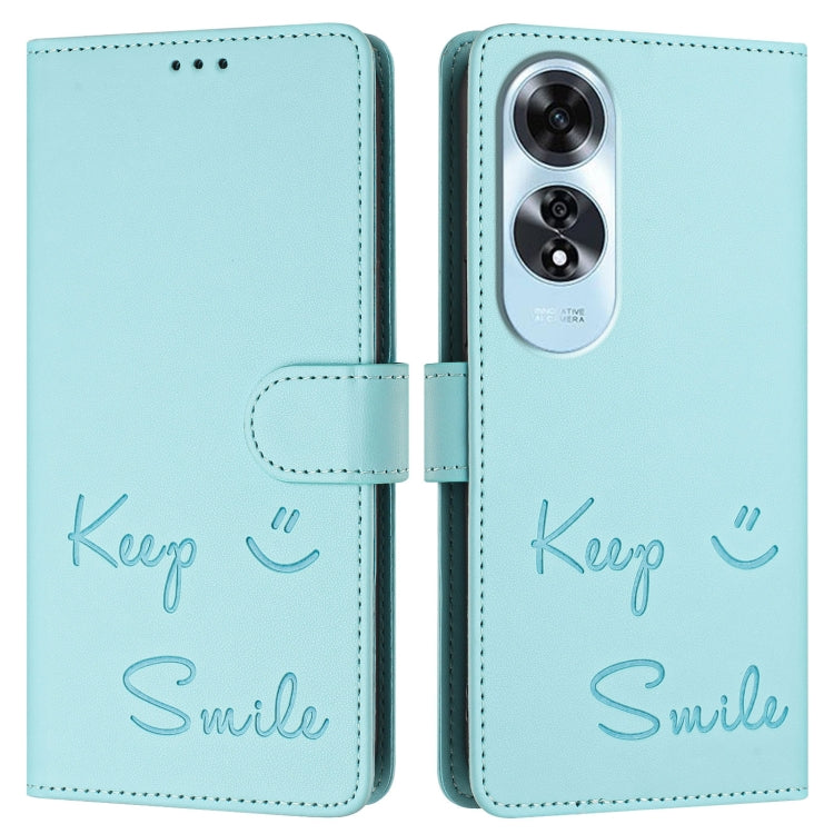 For OPPO A60 4G Global Smile Embossing RFID Leather Phone Case