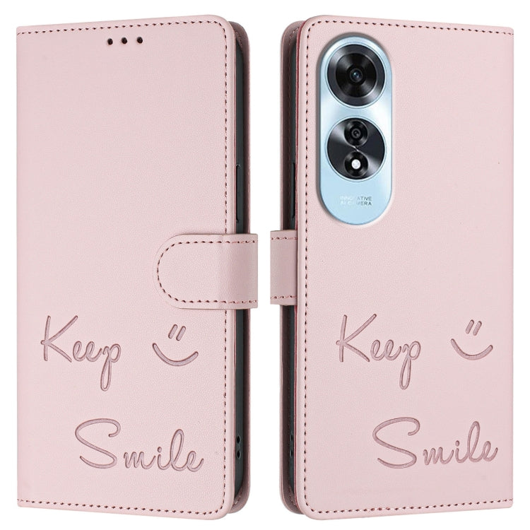 For OPPO A60 4G Global Smile Embossing RFID Leather Phone Case
