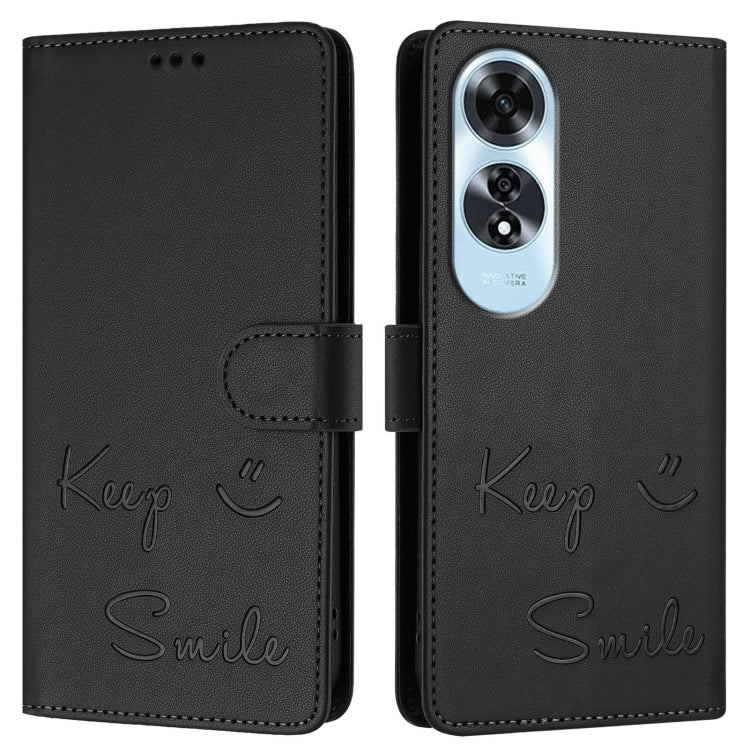 For OPPO A60 4G Global Smile Embossing RFID Leather Phone Case
