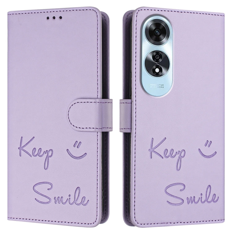 For OPPO A60 4G Global Smile Embossing RFID Leather Phone Case