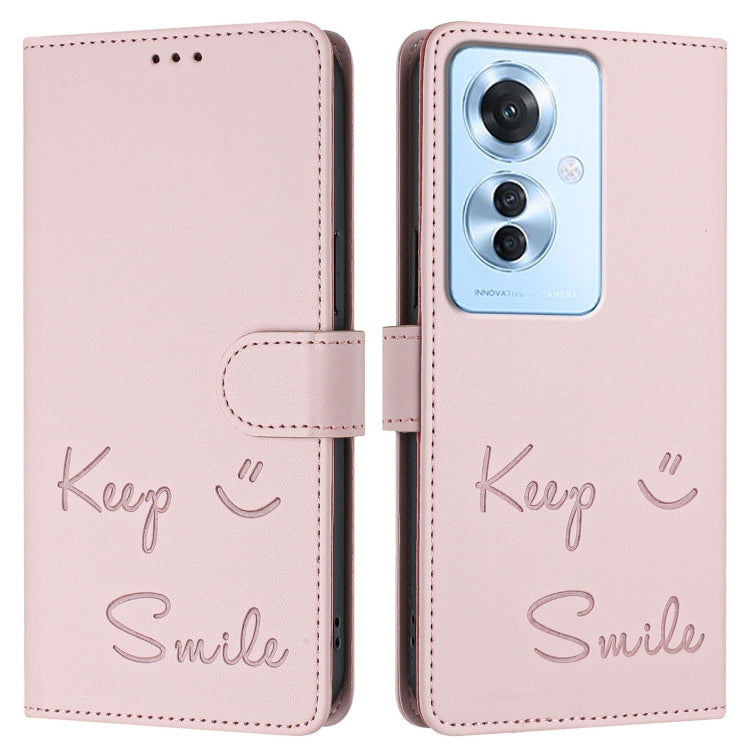 For OPPO F25 Pro 5G India Smile Embossing RFID Leather Phone Case