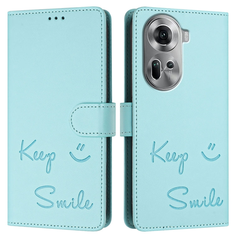 For OPPO Reno11 5G Global Smile Embossing RFID Leather Phone Case