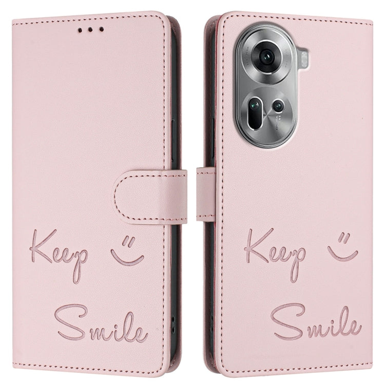 For OPPO Reno11 5G Global Smile Embossing RFID Leather Phone Case
