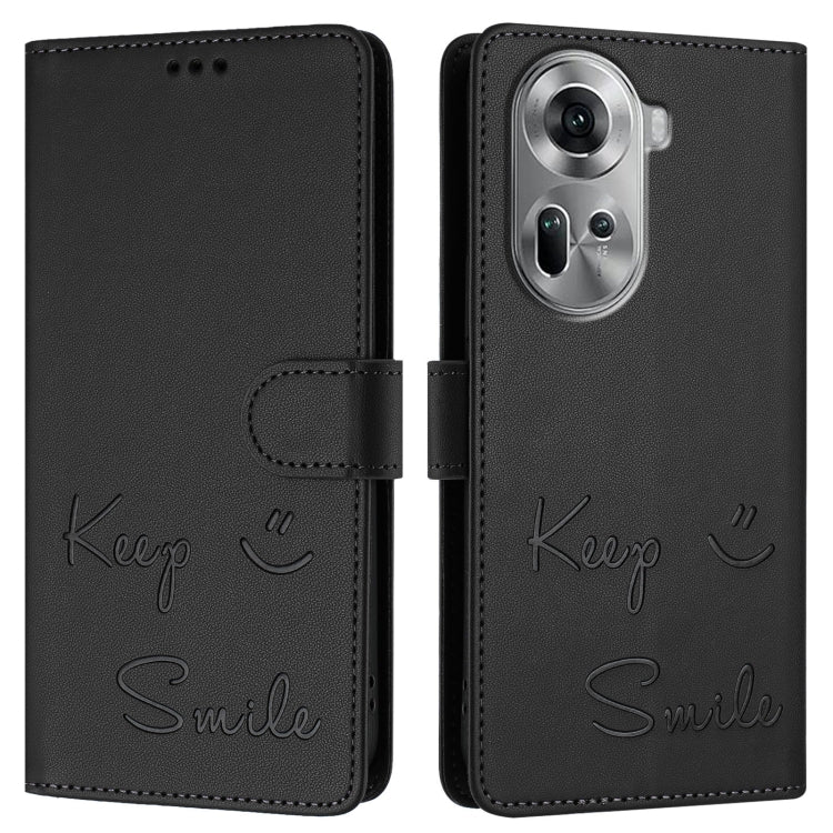 For OPPO Reno11 5G Global Smile Embossing RFID Leather Phone Case