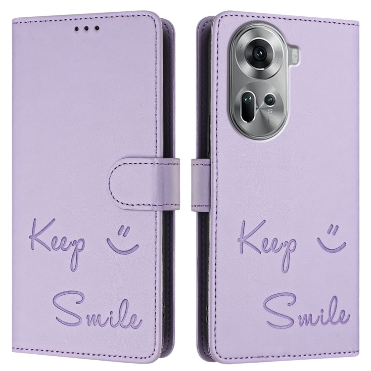 For OPPO Reno11 5G Global Smile Embossing RFID Leather Phone Case