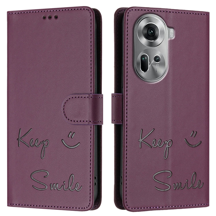For OPPO Reno11 5G Global Smile Embossing RFID Leather Phone Case