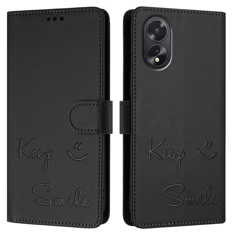 For OPPO A38 4G / A18 4G Global Smile Embossing RFID Leather Phone Case