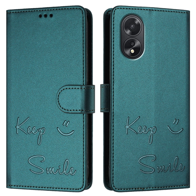 For OPPO A38 4G / A18 4G Global Smile Embossing RFID Leather Phone Case