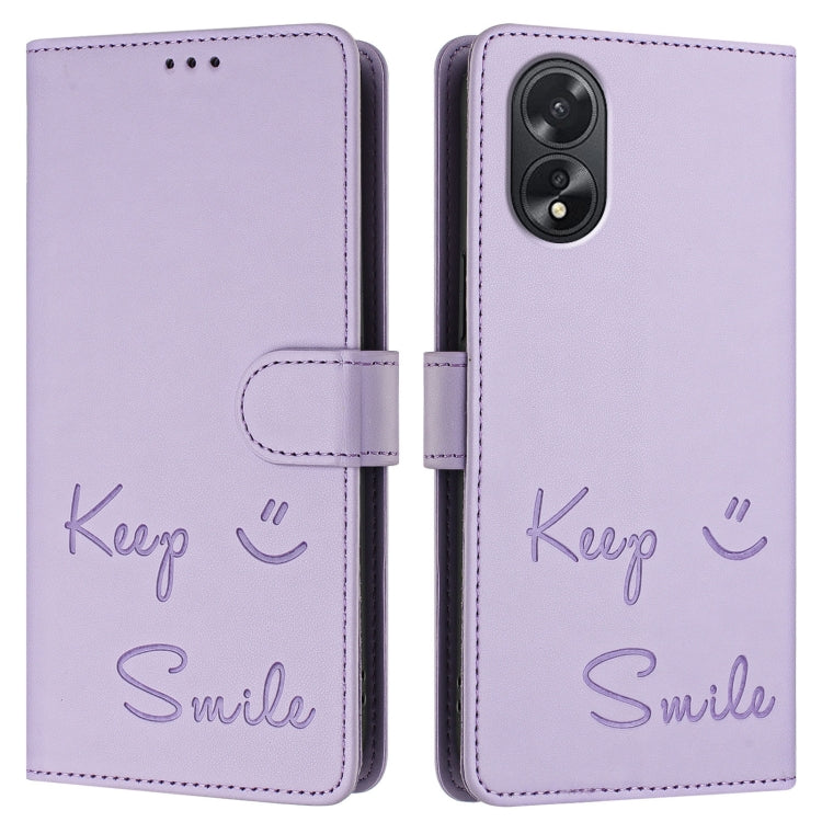 For OPPO A38 4G / A18 4G Global Smile Embossing RFID Leather Phone Case