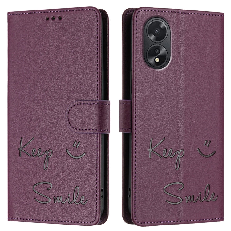 For OPPO A38 4G / A18 4G Global Smile Embossing RFID Leather Phone Case