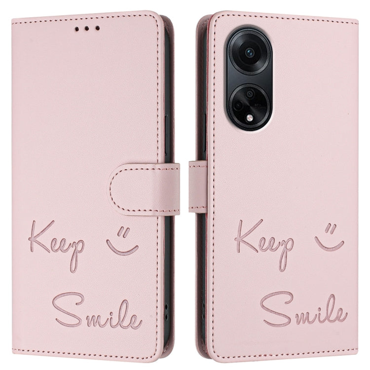 For OPPO A98 5G / F23 5G India Smile Embossing RFID Leather Phone Case