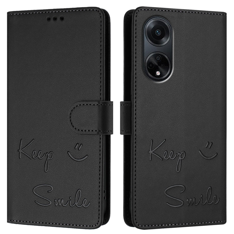 For OPPO A98 5G / F23 5G India Smile Embossing RFID Leather Phone Case